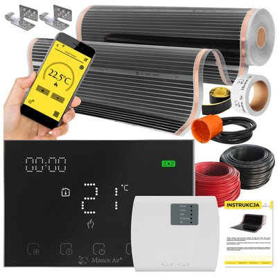 Folia grzewcza na podczerwień MISSION AIR 160 W/m2 Black Silver PTC 4m2 (4m x 100cm) + regulator Gemini Czarny Wi-Fi