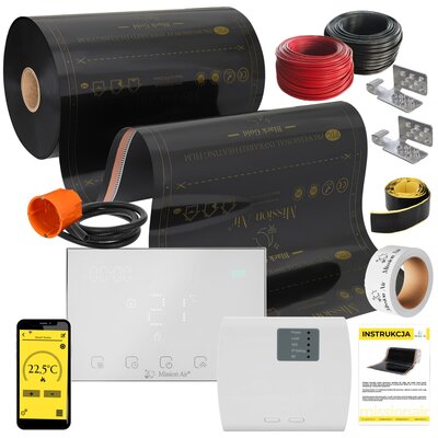 Folia grzewcza na podczerwień MISSION AIR 160 W/m2 Black Gold PTC 4m2 (8m x 50cm) + regulator Gemini Biały Wi-Fi