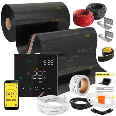 Folia grzewcza na podczerwień MISSION AIR 160 W/m2 Black Gold PTC 4m2 (8m x 50cm) + regulator Leo Czarny Wi-Fi