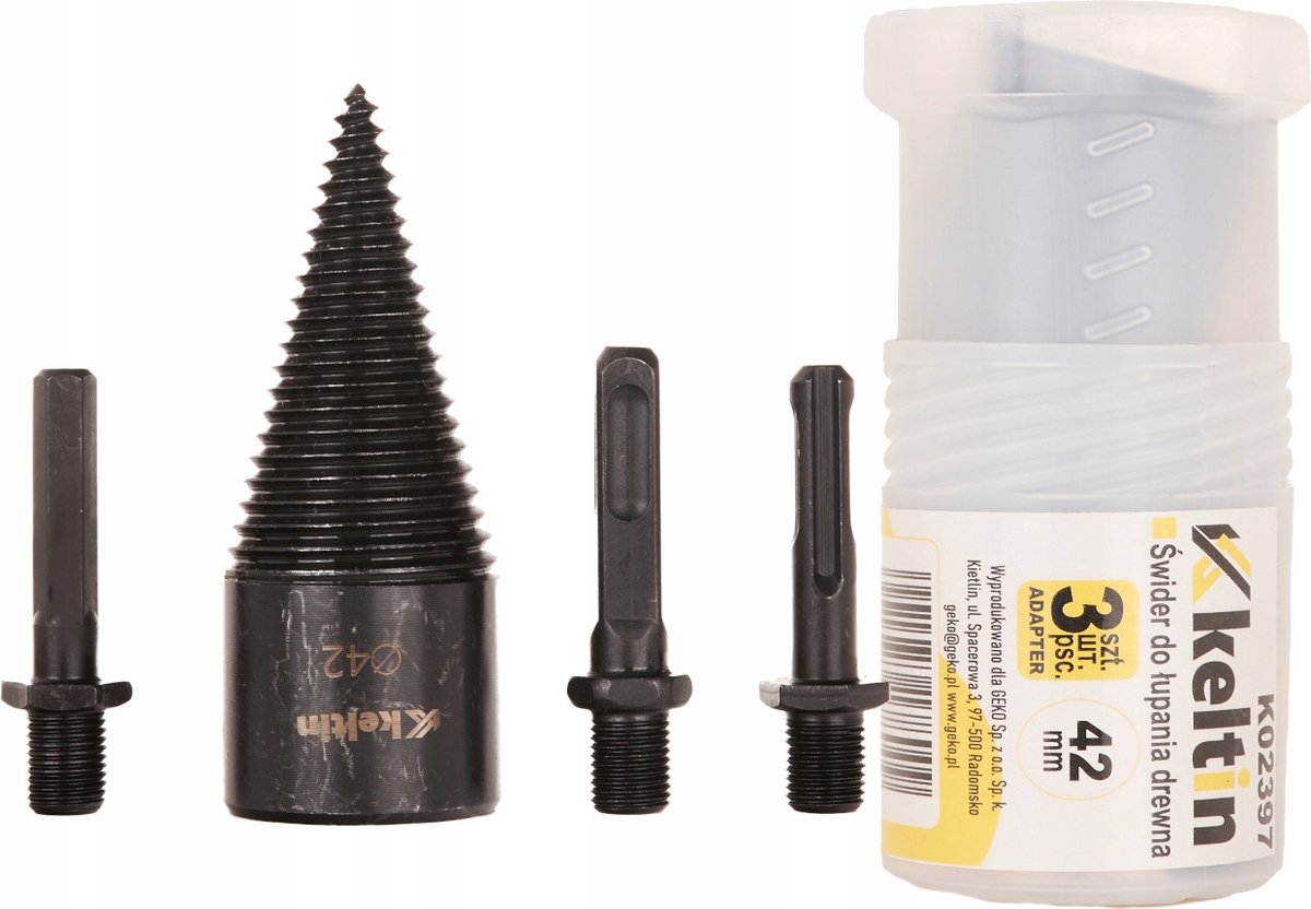 Keltin Wiertło–Świder Do Łupania Drewna 42Mm + Zestaw Adapterów 3Szt K02397