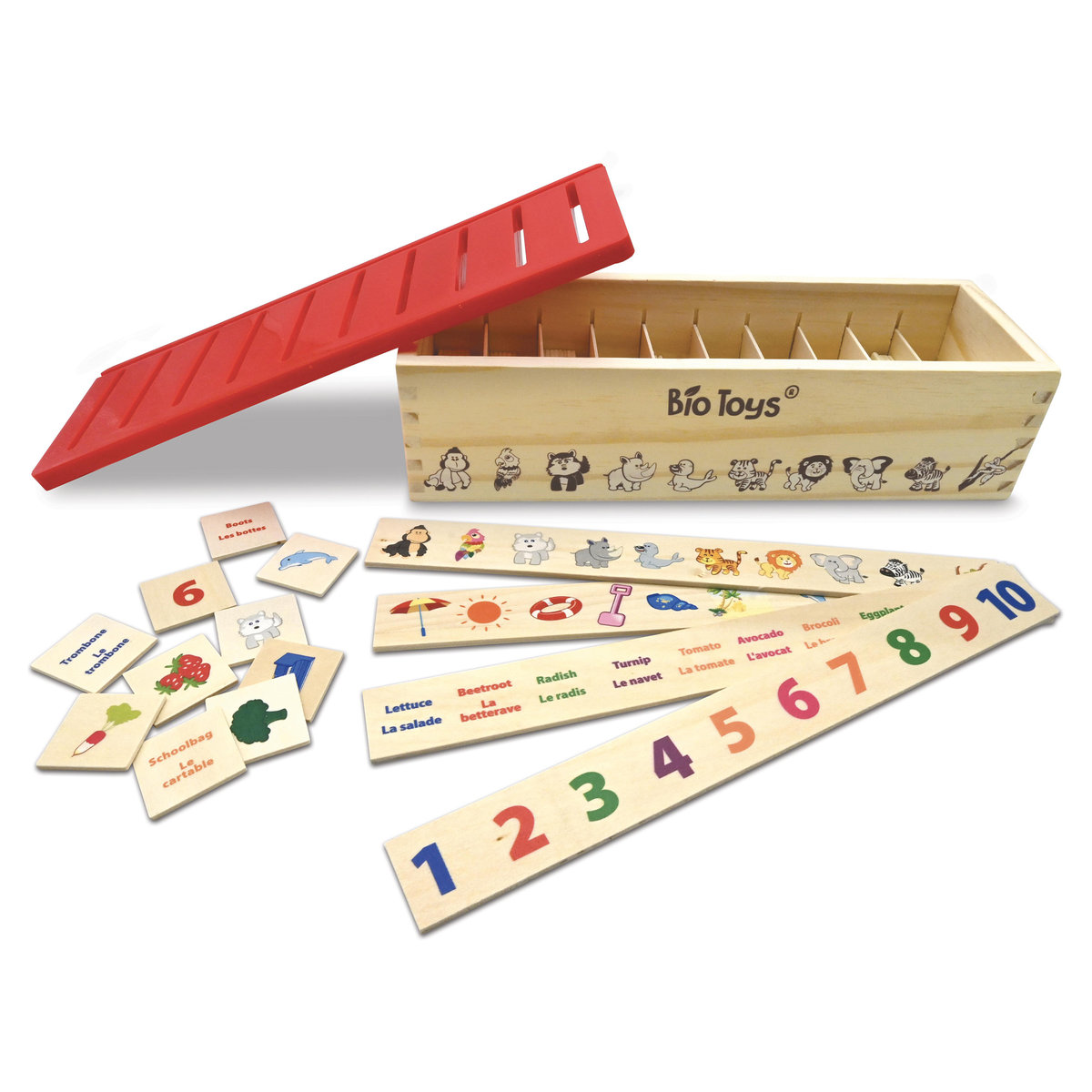 Lexibook Pudełko na słówka angielsko-francuski, drewniany Bio Toys