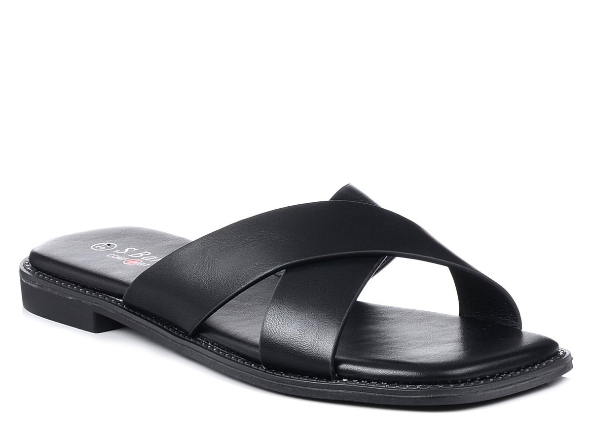 Klapki damskie płaskie czarne wygodne miękkie S.Barski KV27-002-38