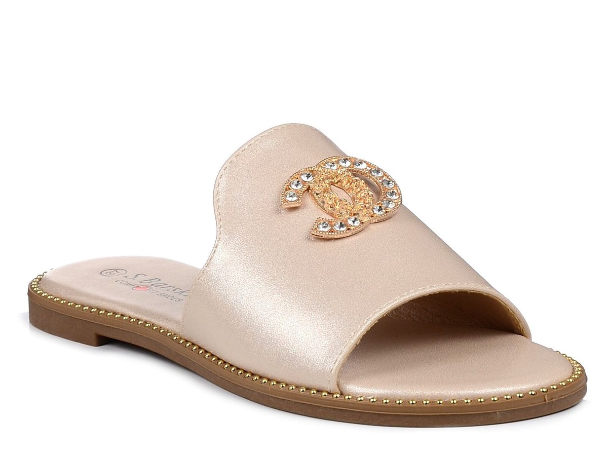 Klapki damskie płaskie złote na lato eleganckie S.Barski KV27-050-37