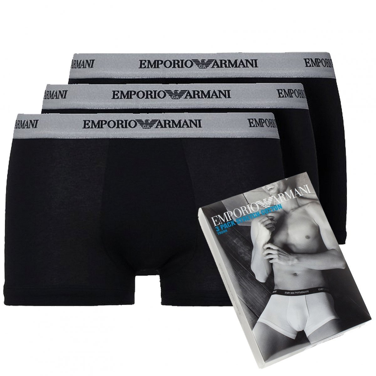 Emporio Armani czarne bokserki majtki męskie Stretch Trunk 3-pack S