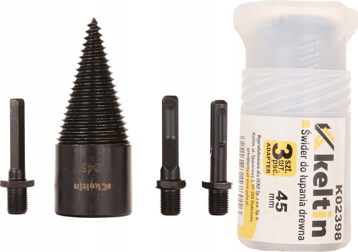 Keltin Wiertło -Świder Do Łupania Drewna 45Mm + Zestaw Adapterów K02398