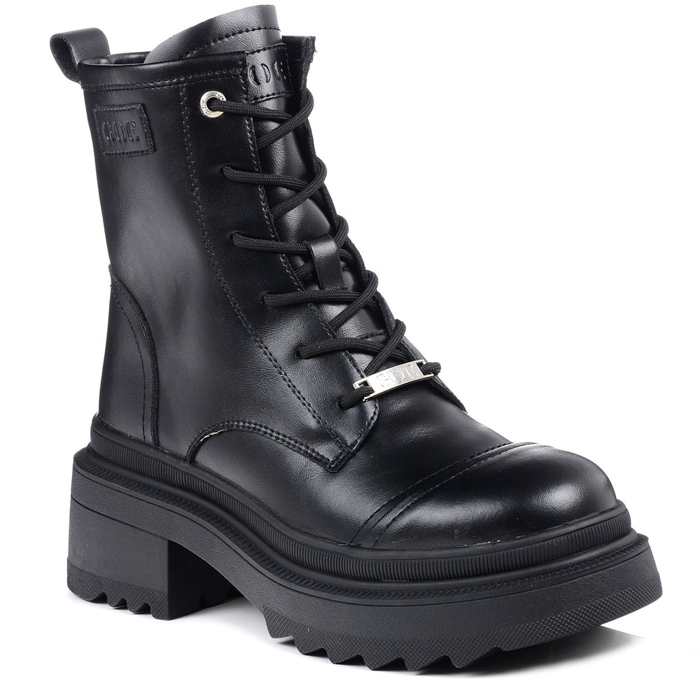Buty zimowe botki damskie trapery ocieplane skórzane czarne Goe OO2N4115-40