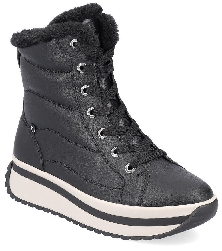 Botki damskie Rieker W0963-01 zimowe ciepłe skórzane platforma czarne -37