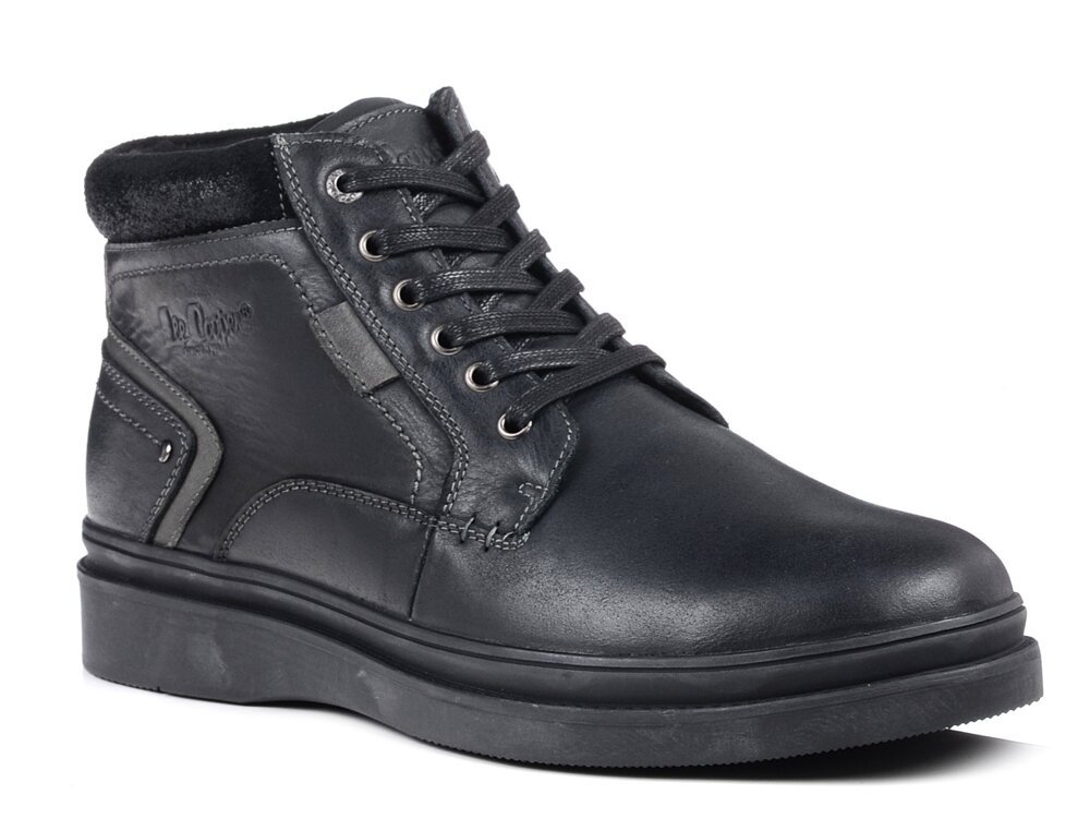 Buty zimowe męskie skórzane za kostkę ocieplane Lee Cooper 2911M czarne-45