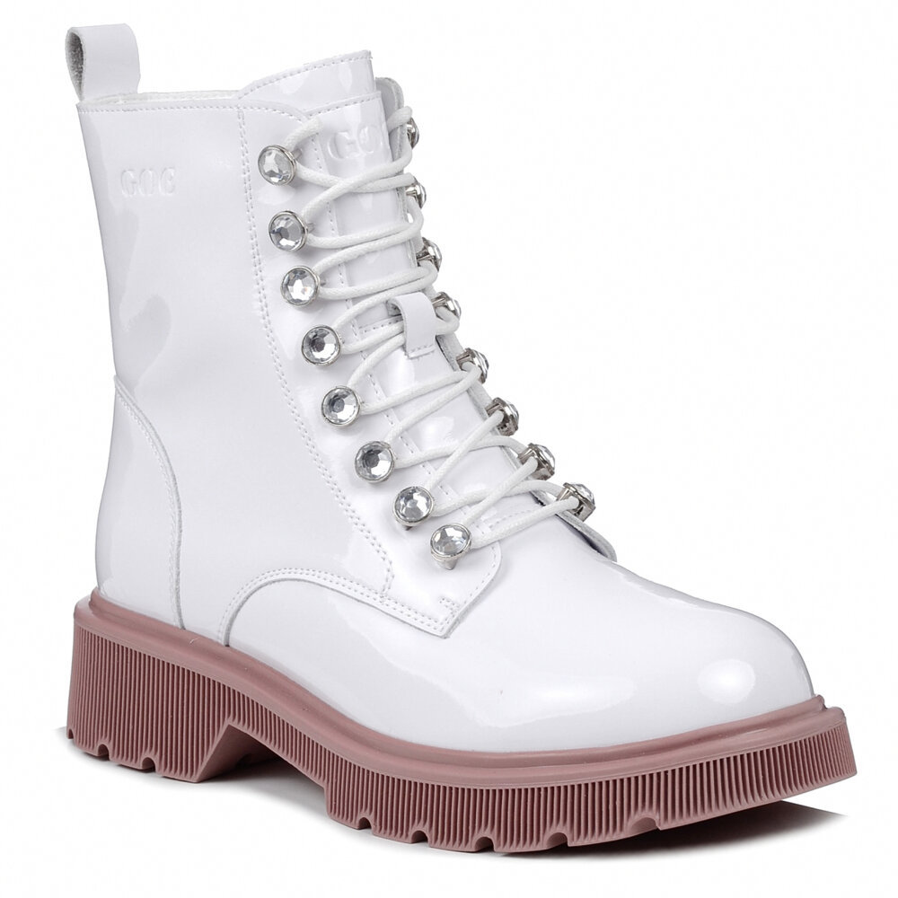 Buty zimowe botki damskie trapery ocieplane skórzane białe Goe OO2N4105-40