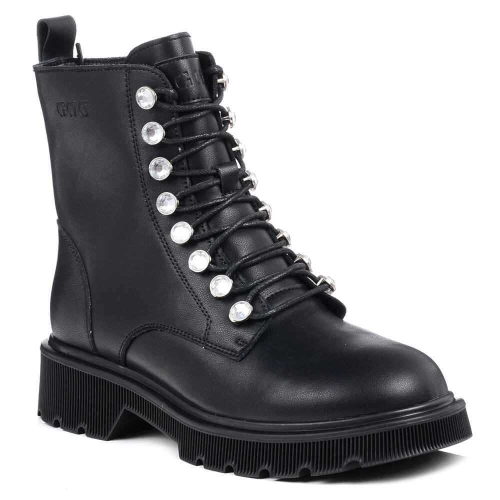 Buty damskie zimowe botki trapery ocieplane skórzane czarne Goe OO2N4103-36