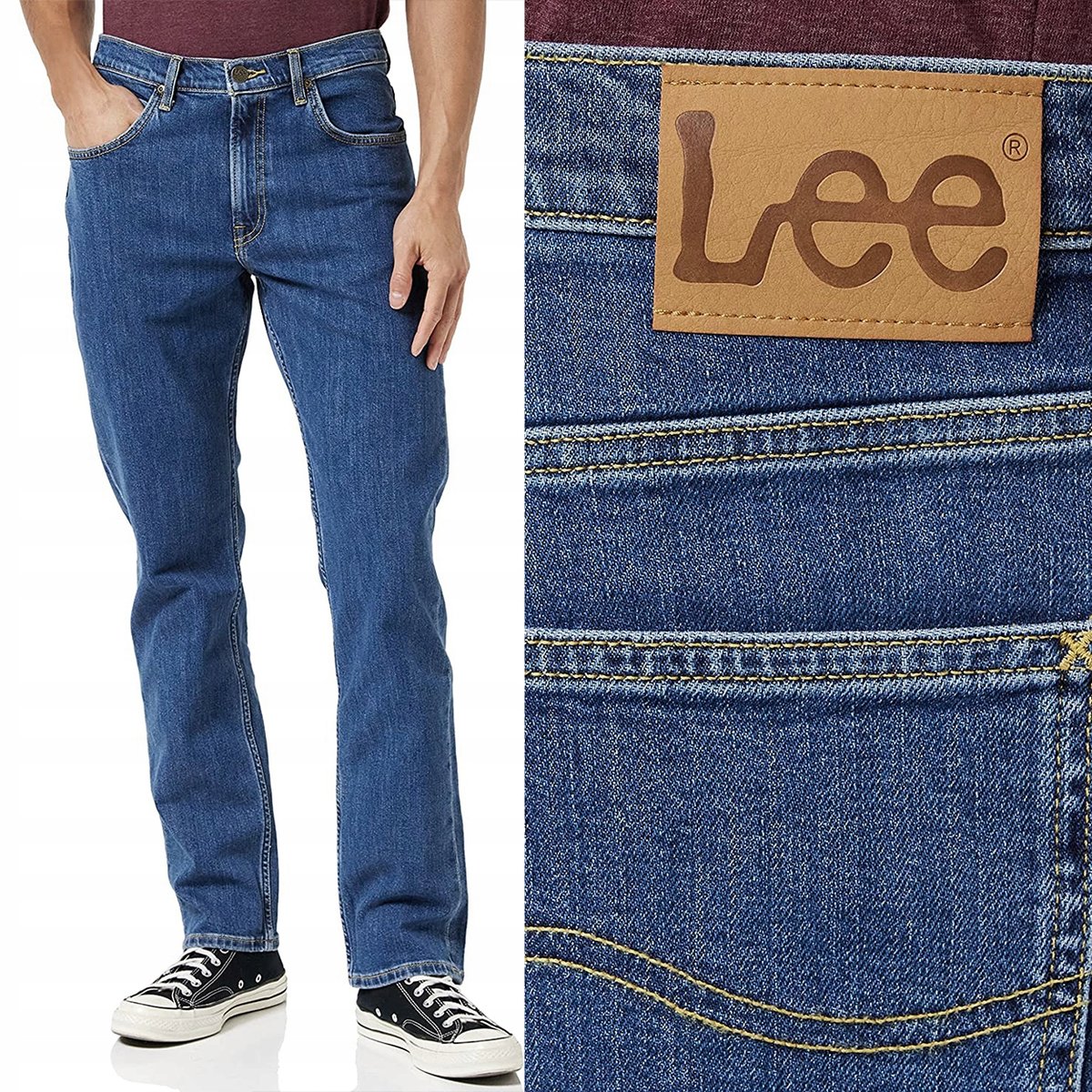 Lee BROOKLYN STRAIGHT Mid Stonewash KLASYCZNE CIEMNY DżINS W33 L34