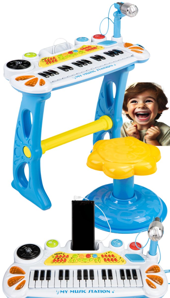 Keyboard Organy dla Dzieci 3+ z Karaoke MP3 Krzesełkiem taboretem