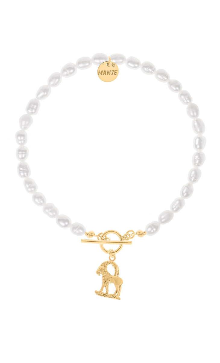 Bransoletka z pereł z pozłacanym znakiem zodiaku Koziorożec 16 cm