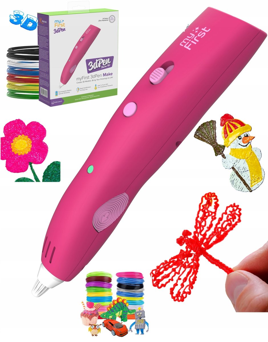 Długopis 3d 3 D Pen Różowy Myfirst Długopis Dla Dzieci Zestaw + Wkłady / Różowy