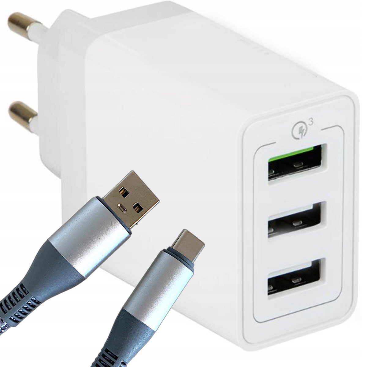 ŁADOWARKA SIECIOWA SZYBKA FAST CHARGE 3 x USB + KABEL USB Lightning 120W 3M