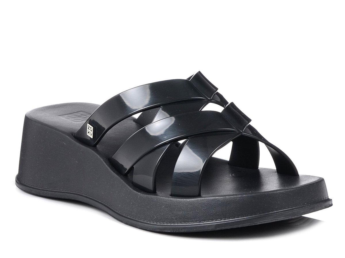 Klapki damskie na koturnie na platformie czarne na lato Zaxy NN285022-40