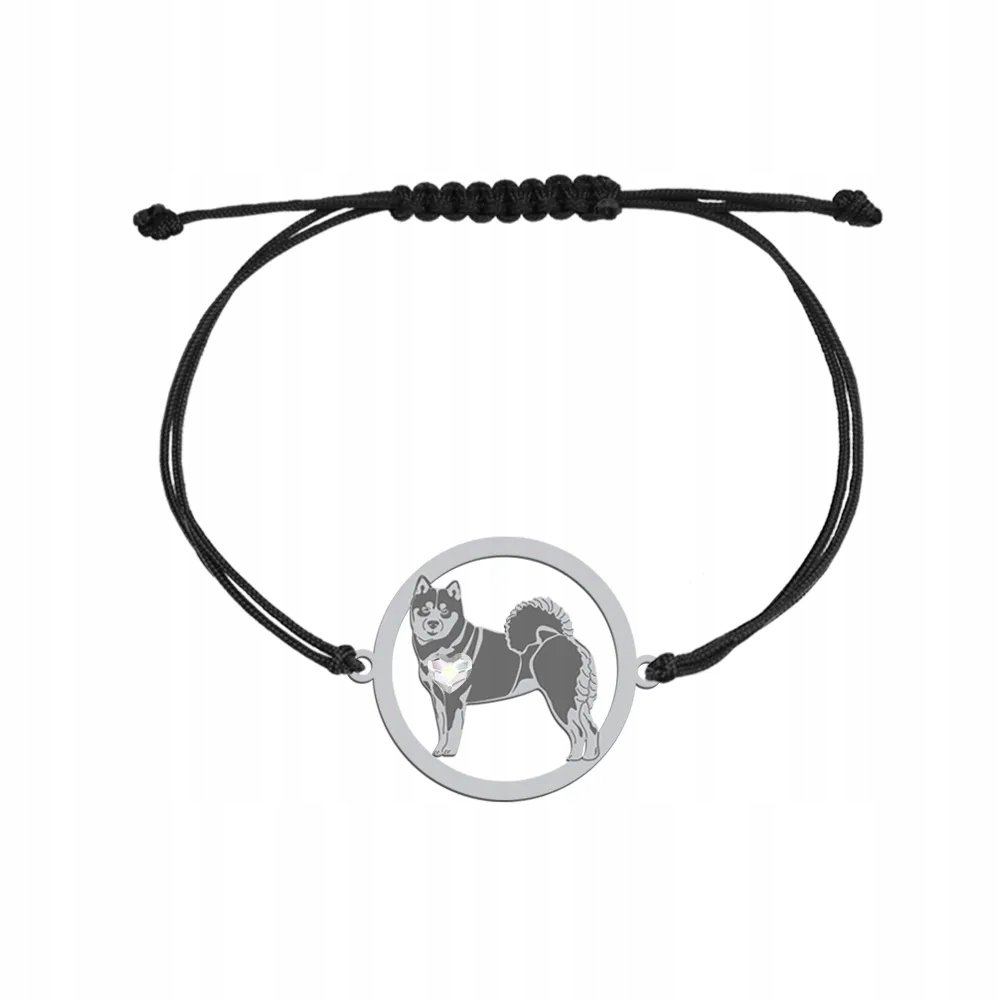 Bransoletka Srebrna z psem Shiba-inu SREBRO 925 Sznurek Biżuteria GRAWER