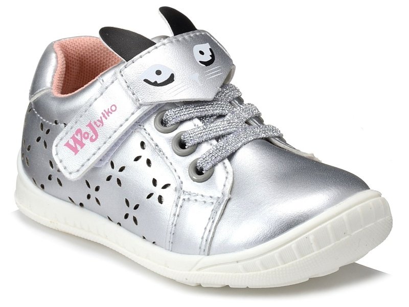 Buty dziecięce dziewczęce srebrne kotki z uszami Wojtyłko 22007 na rzepy-22