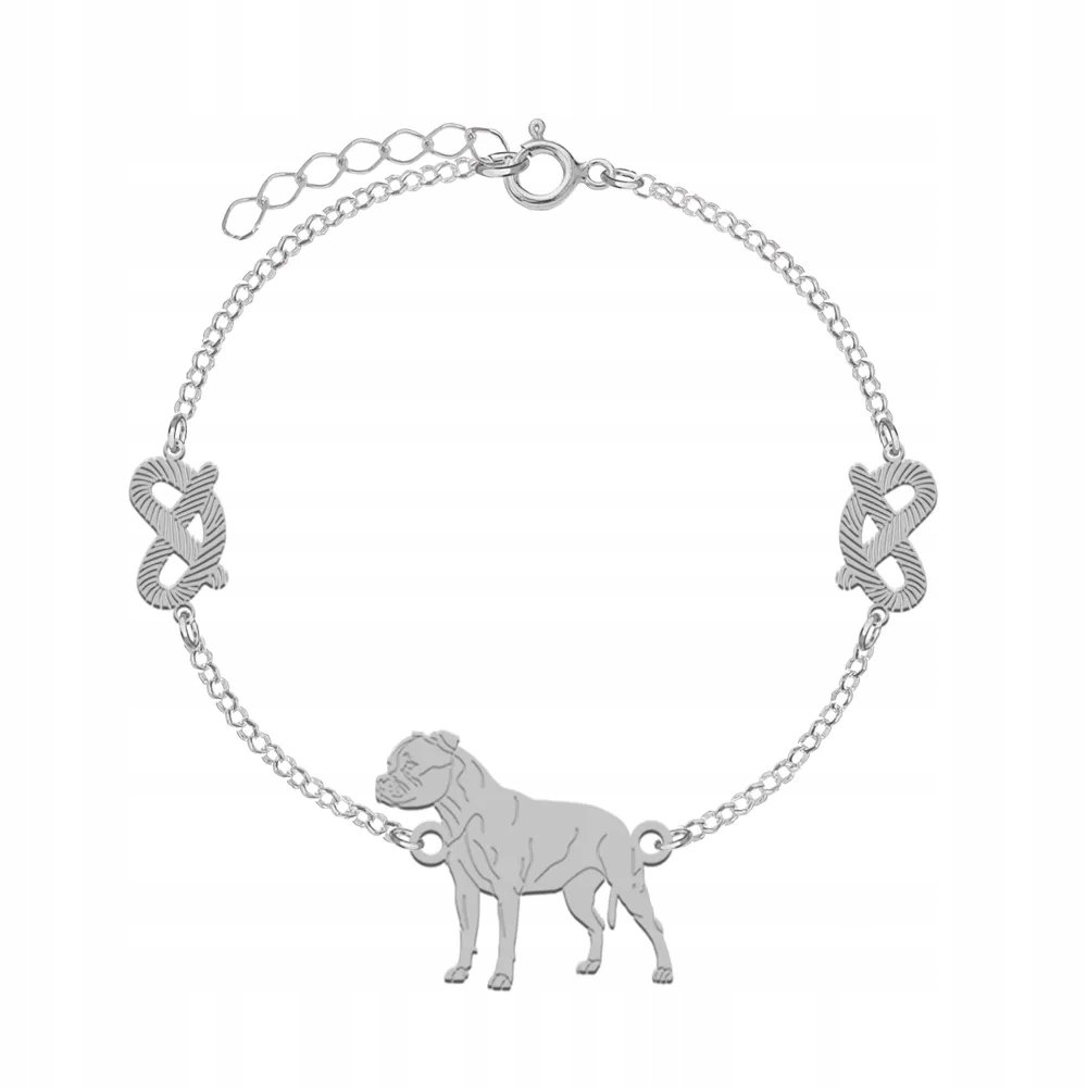 Bransoletka Srebrna z psem Staffordshire Bull Terrier 925 Łańcuszek GRAWER