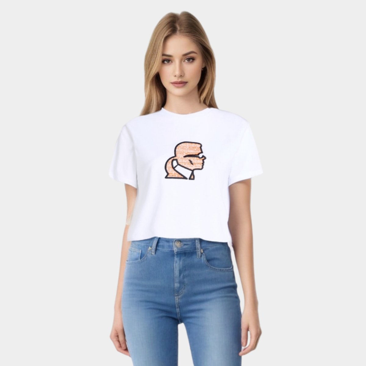 Karl Lagerfeld t-shirt damski boucle biały [rozmiar M]