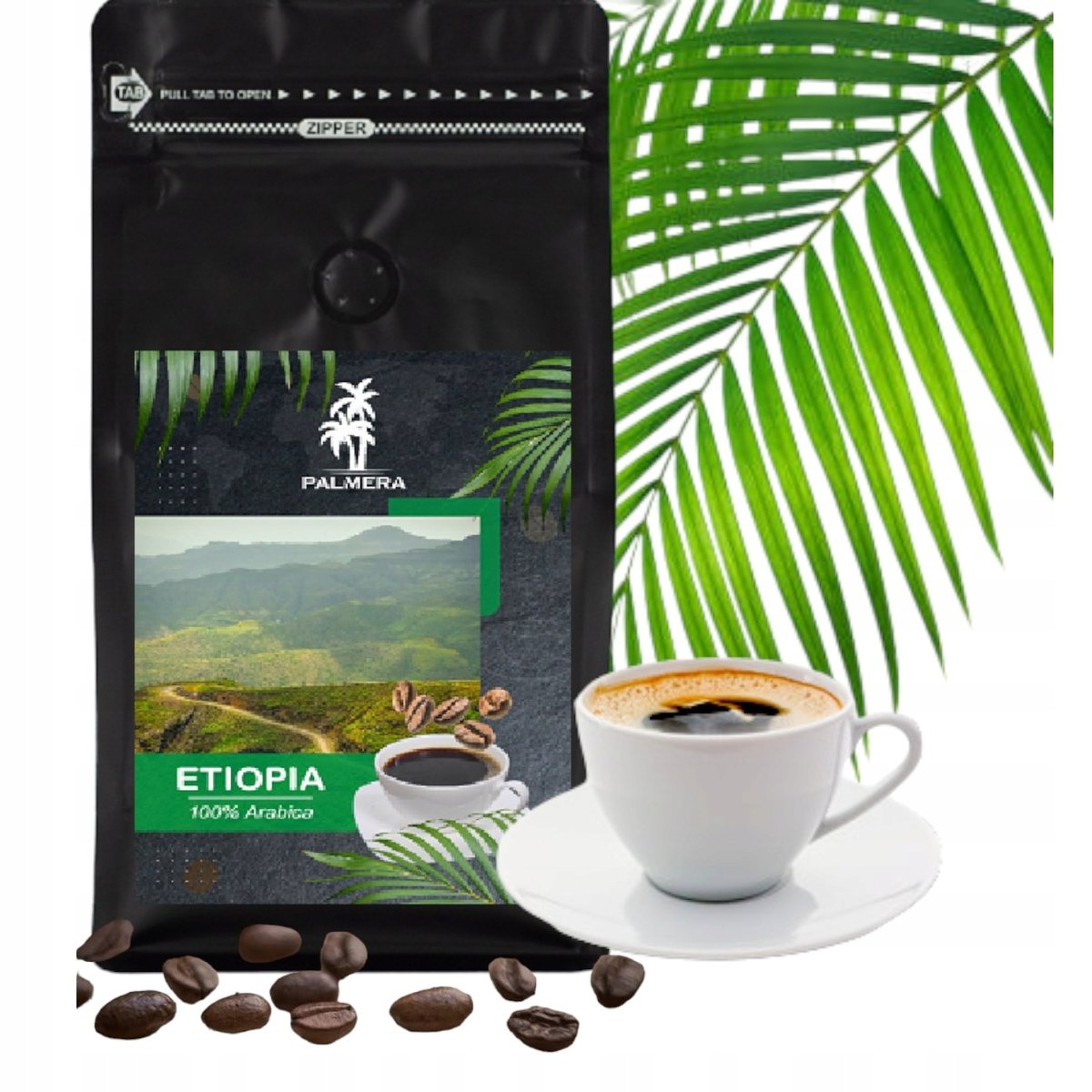 Kawa ziarnista czarna świeżo palona 1kg 100% arabica Etiopia Palmera Coffee