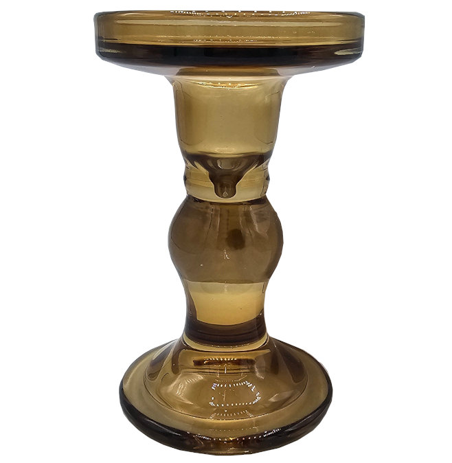 Świecznik stołowy szklany bursztynowy 14 cm