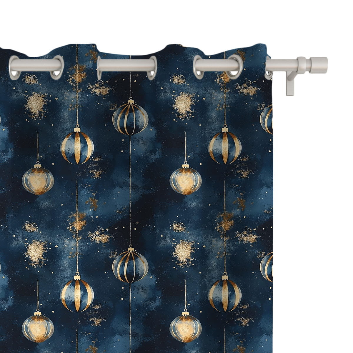 Zasłona WINTER wzór BN79 | Bombki na granatowym tle 150 x 240 cm tkanina zaciemniająca