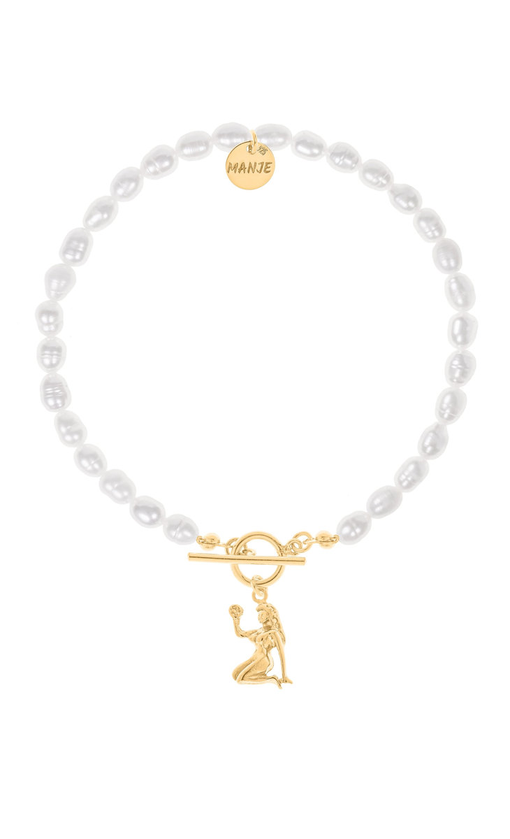 Bransoletka z pereł z pozłacanym znakiem zodiaku Panna 18 cm