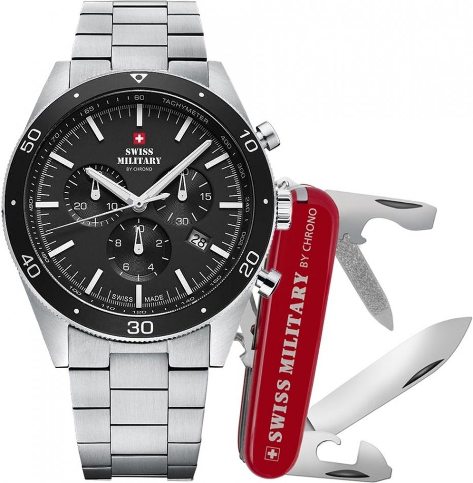 Zestaw męski SWISS MILITARY SM34079.01 stalowy klasyczny do pływania