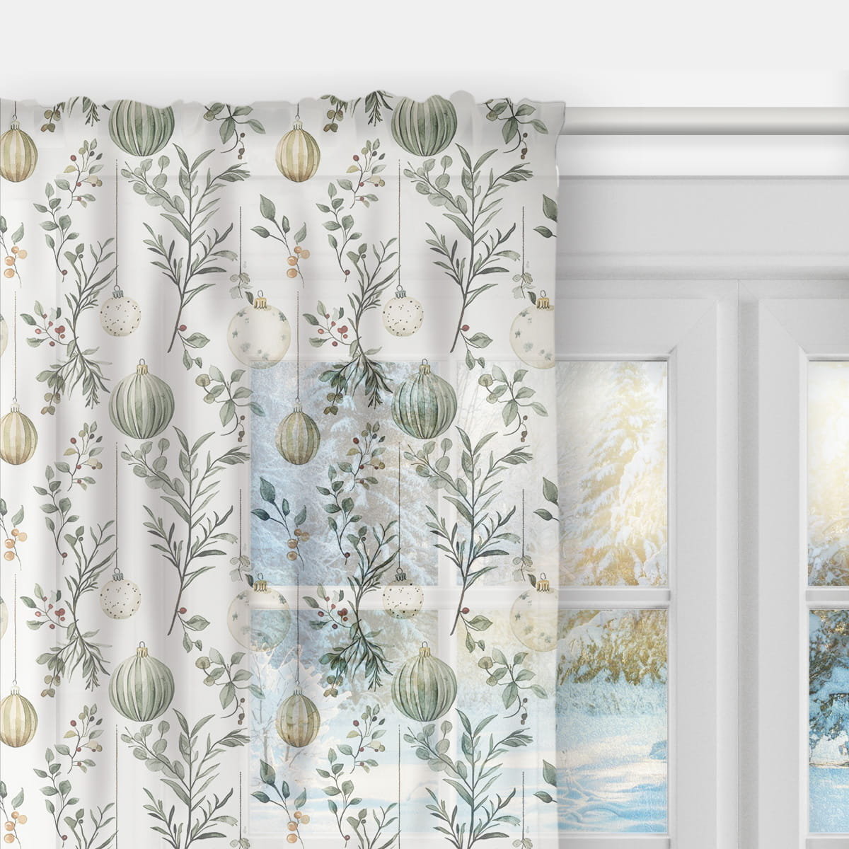 Firana WINTER wzór BN82 | Pastelowe bombki 140 x 230 cm
