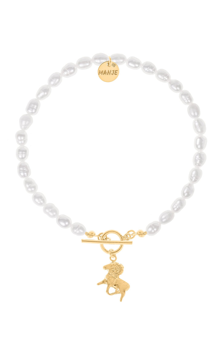 Bransoletka z pereł z pozłacanym znakiem zodiaku Baran 19 cm