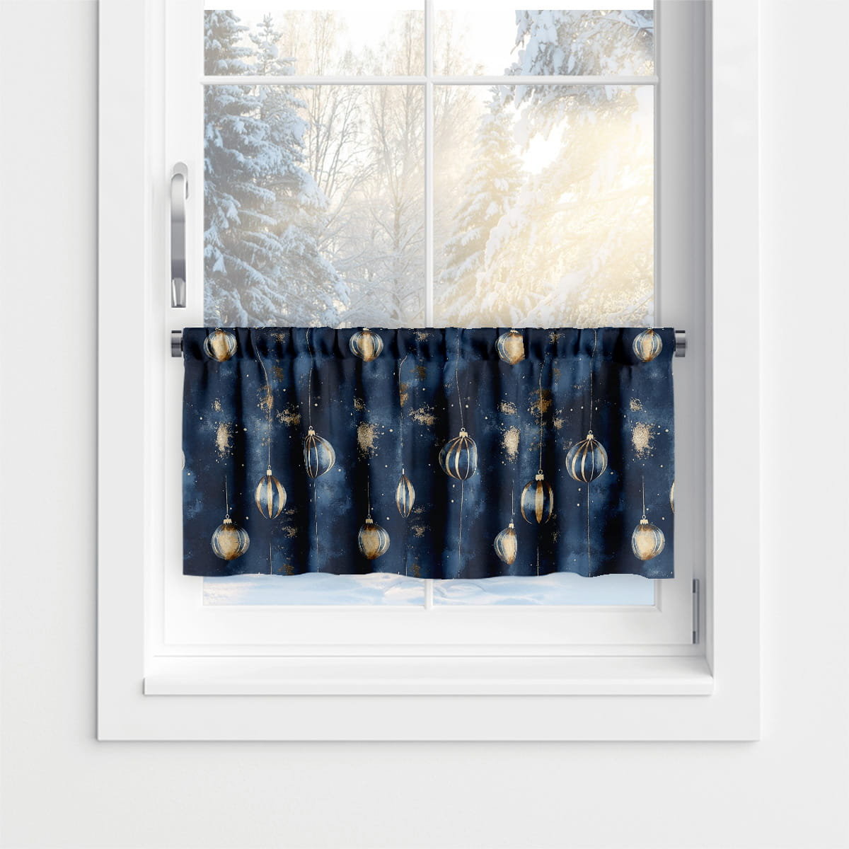 Zazdrostka WINTER wzór BN79 | Bombki na granatowym tle 60 x 150 cm