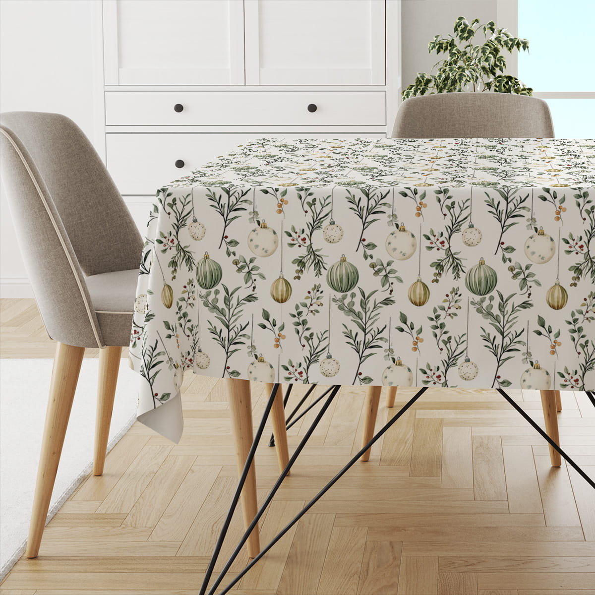 Obrus WINTER wzór BN82 | Pastelowe bombki 150 x 240 cm