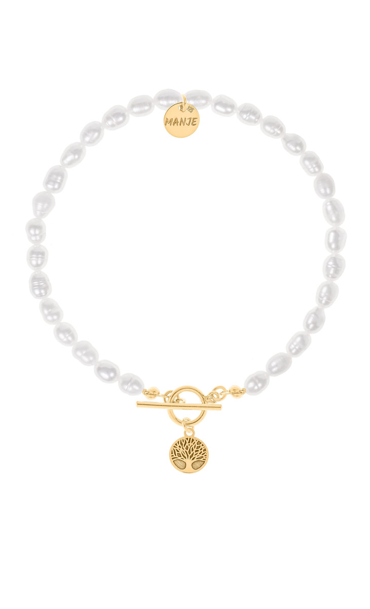 Bransoletka z pereł z pozłacanym grawerowanym drzewkiem 16 cm