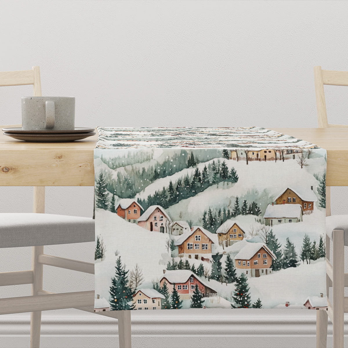 Bieżnik WINTER wzór BN78 | Zimowe domki 40 x 300 cm