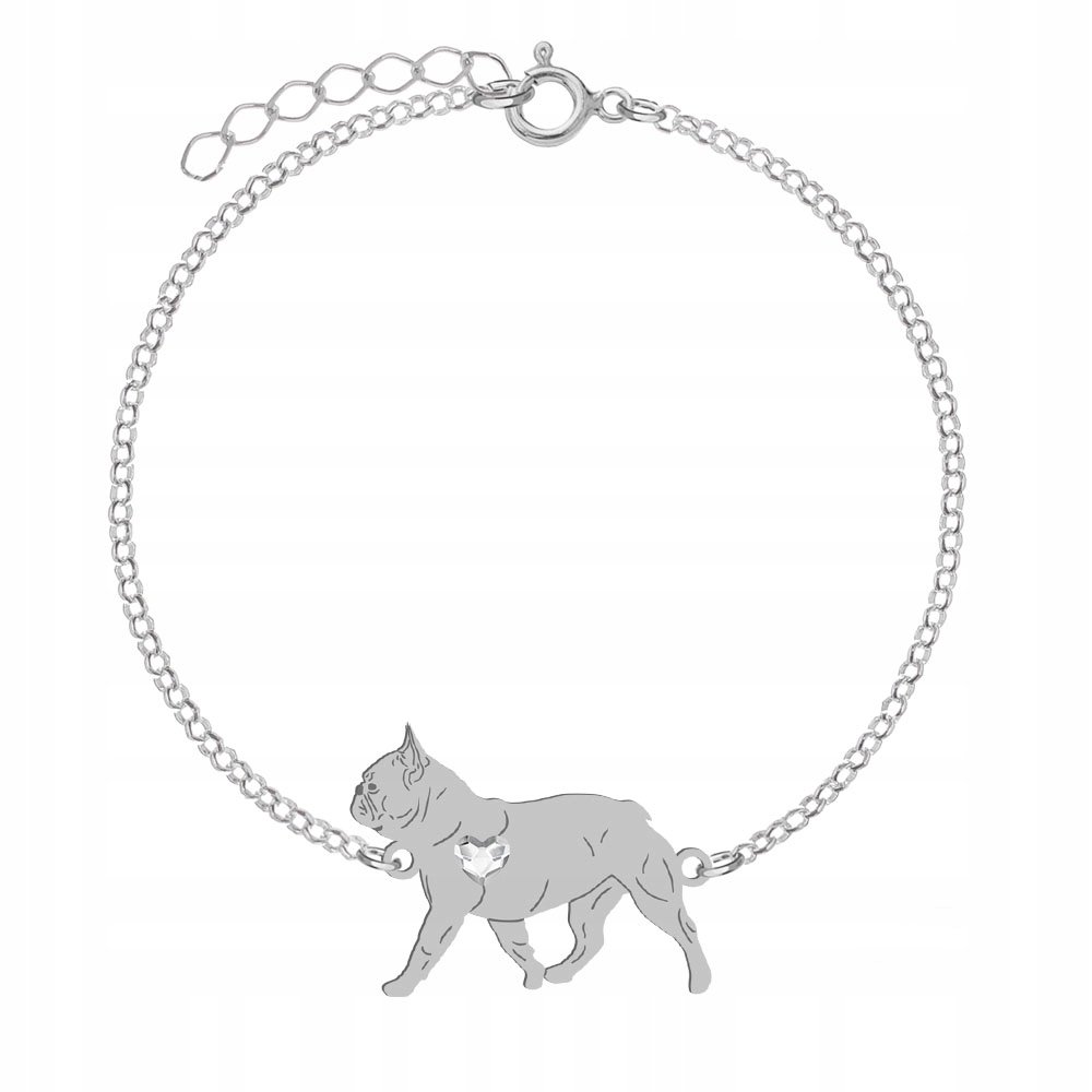 Bransoletka Srebrna French Bulldog 925 Prezent Łańcuszek Biżuteria GRAWER
