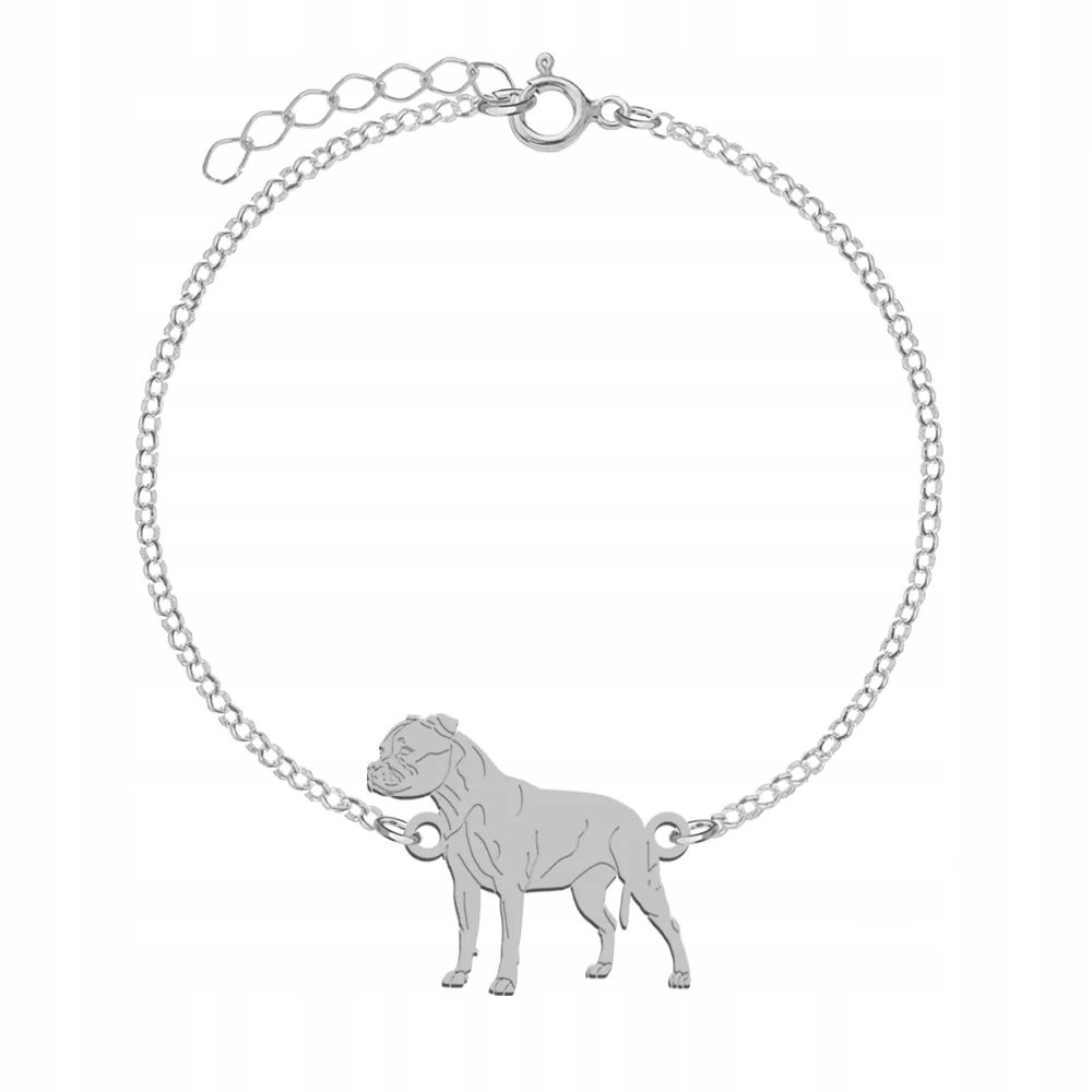 Bransoletka Srebrna z psem Staffordshire Bull Terrier 925 Łańcuszek GRAWER
