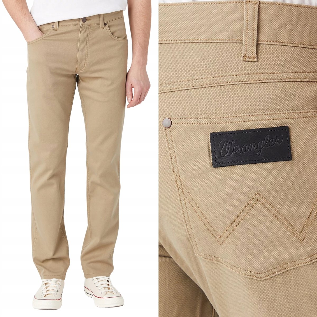 Wrangler GREENSBORO Lead Grey BEŻOWE MATERIAŁOWE SPODNIE W38 L30