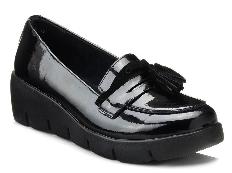 Półbuty damskie na koturnie skórzane lakierowane czarne Filippo DP3162-41