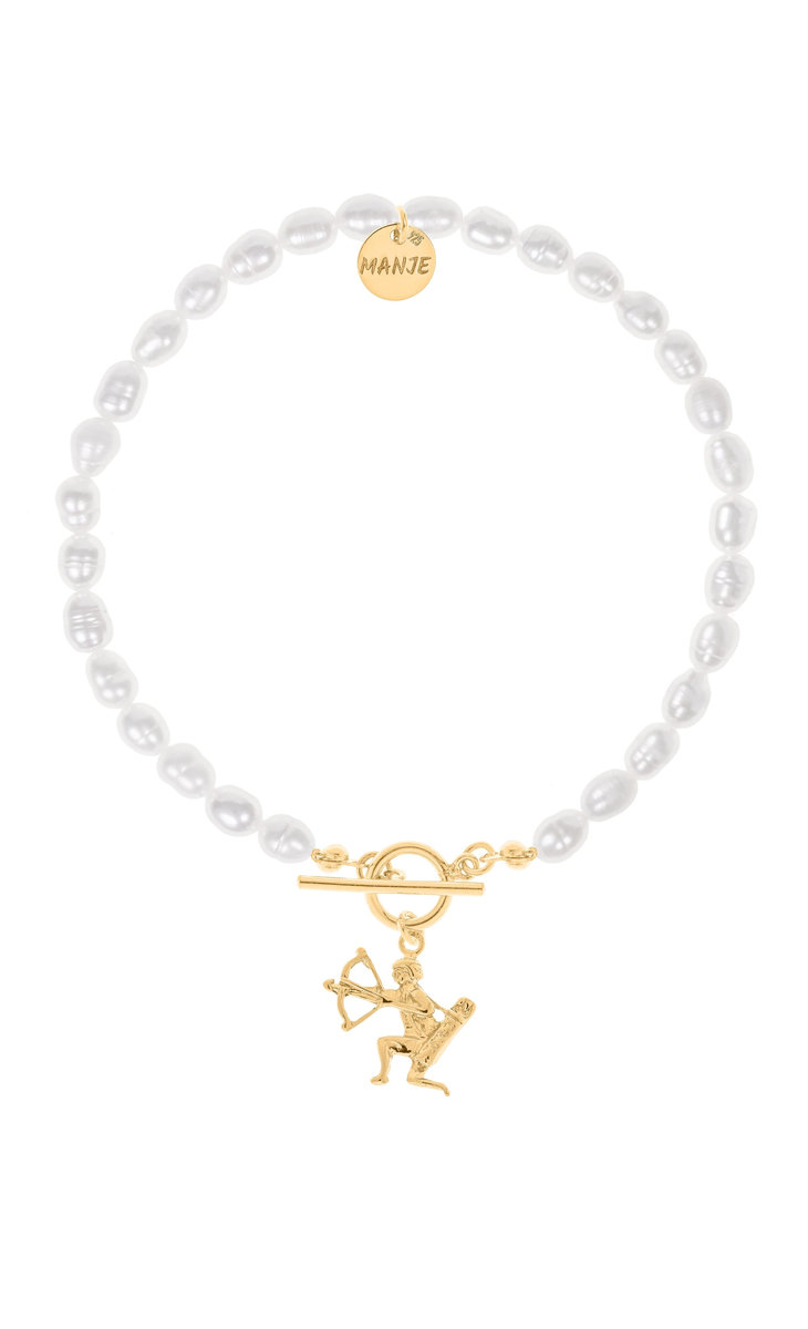 Bransoletka z pereł z pozłacanym znakiem zodiaku Strzelec 17 cm