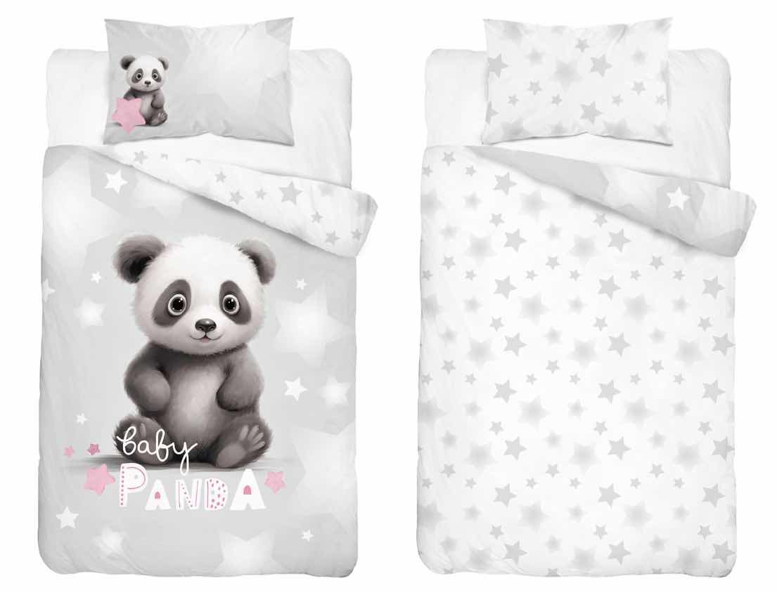 Pościel 100x135 do łóżeczka panda na szarym tle