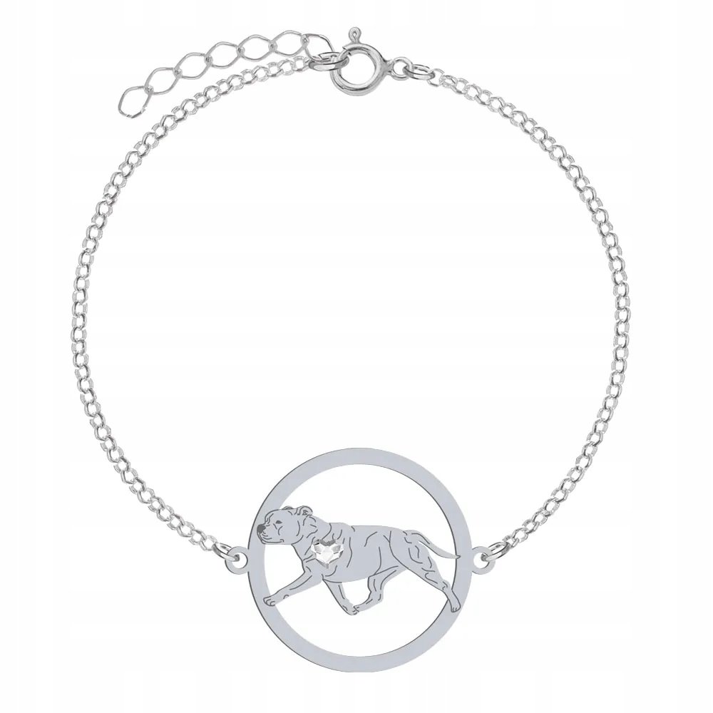 Bransoletka Srebrna z psem Staffordshire Bull Terrier 925 Łańcuszek GRAWER