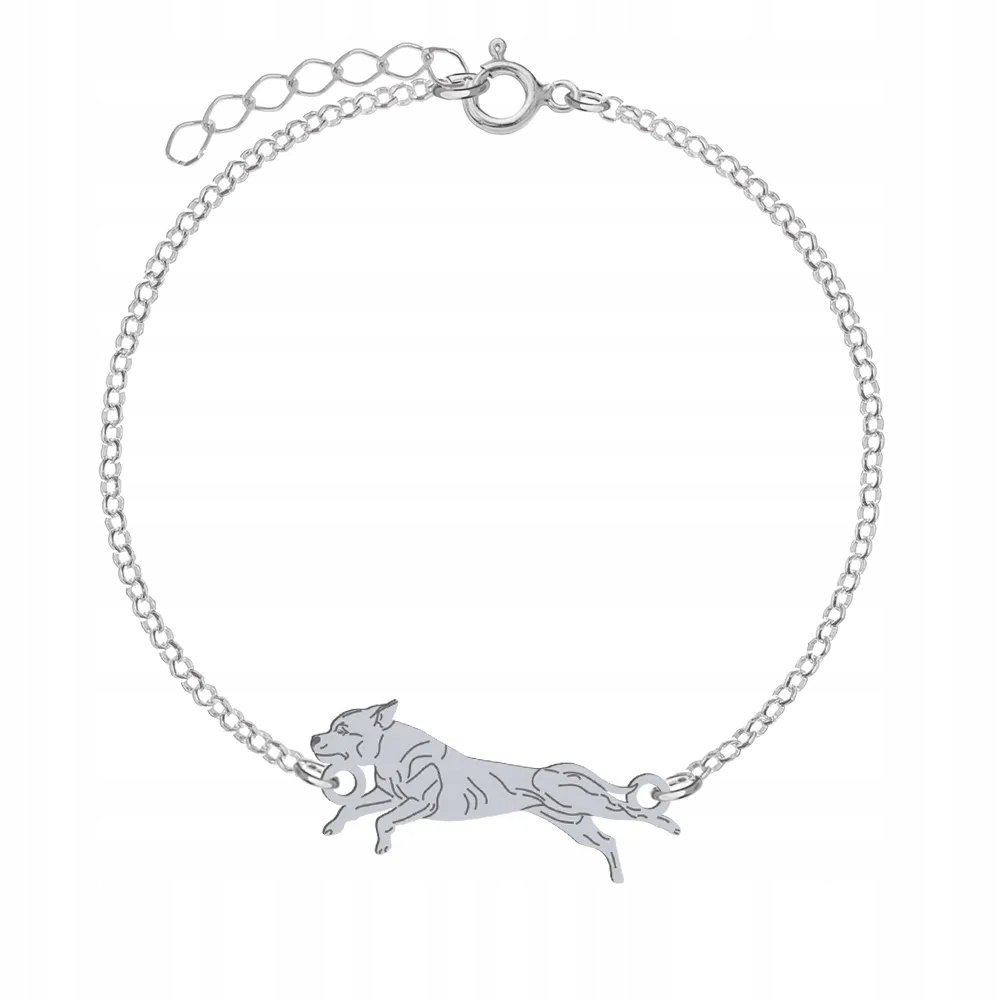 Bransoletka Srebrna z Staffordshire Bull Terrier 925 Łańcuszek GRAWER