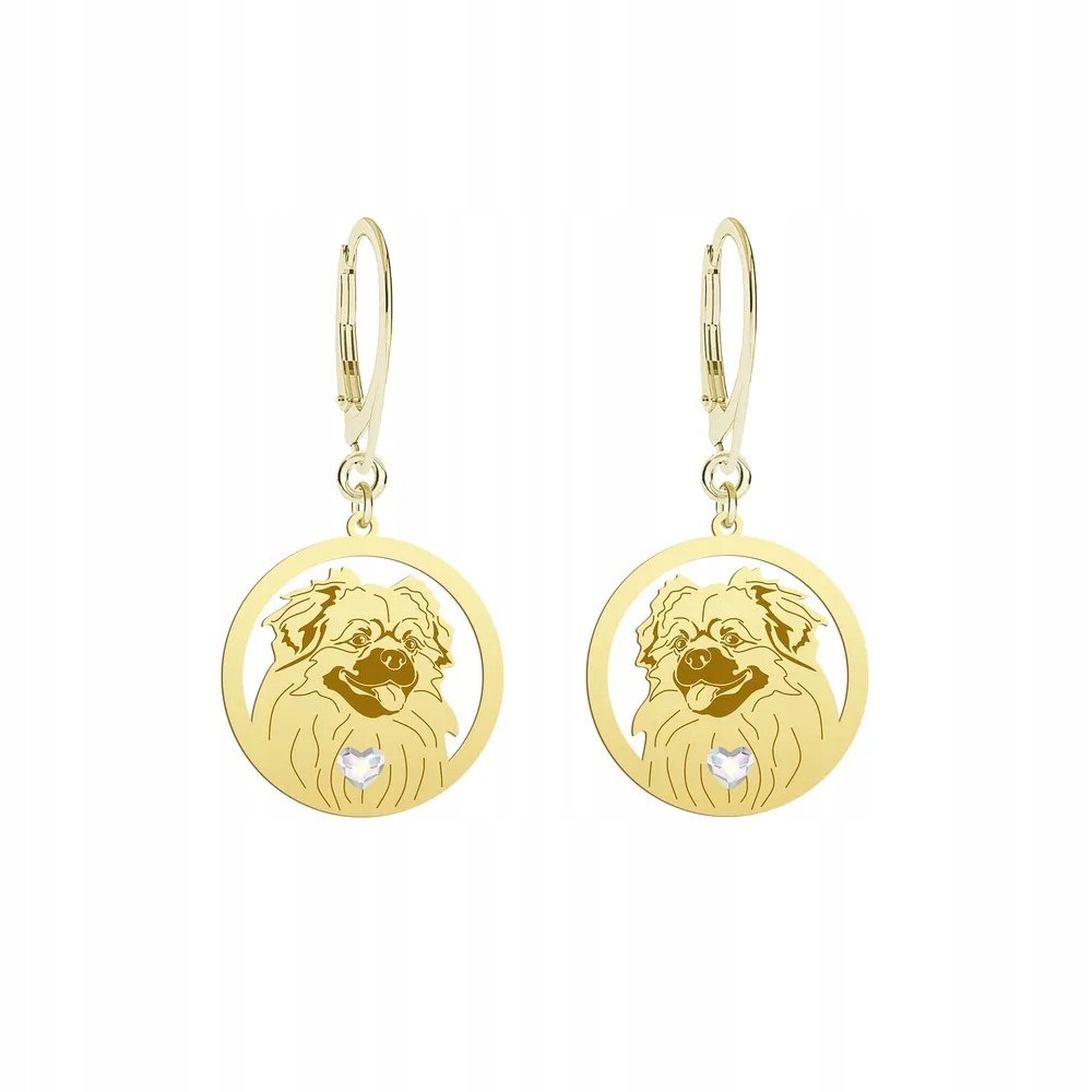 Kolczyki Złote z psem Spaniel Tybetański 925 Bigiel Prezent Kobieta GRAWER