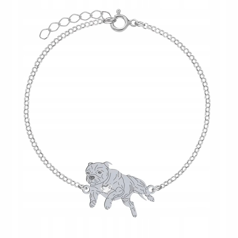 Bransoletka Srebrna z psem Staffordshire Bull Terrier 925 Łańcuszek GRAWER