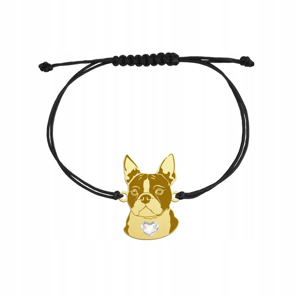 Bransoletka Złota Boston Terrier 925 sznurek Prezent Kobieta Prezent GRAWER