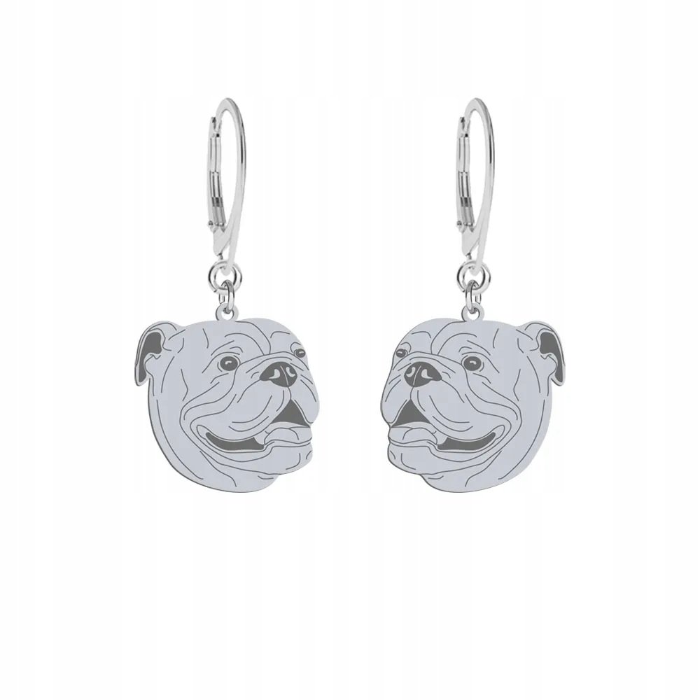 Kolczyki Srebrne z psem rasy Bulldog Angielski 925 Bigiel Prezent GRAWER