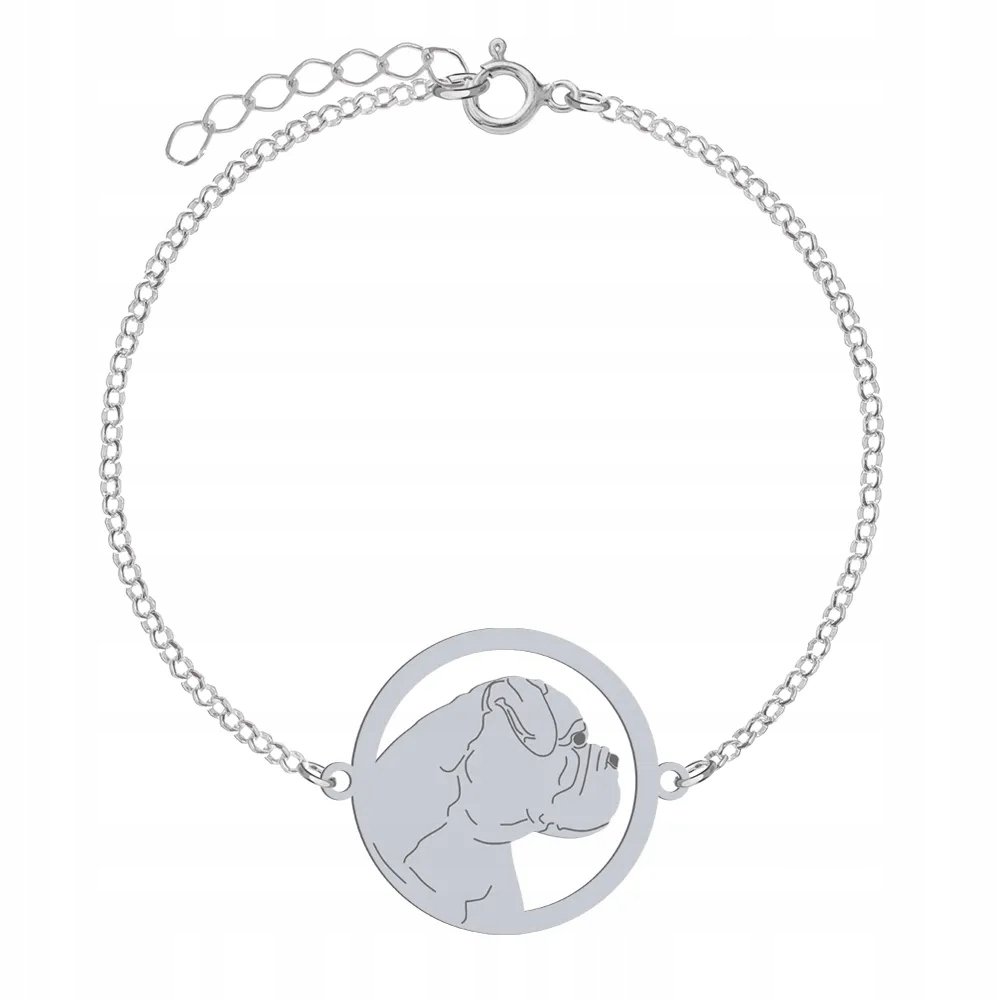 Bransoletka Srebrna z psem Bullmastiff 925 Biżuteria Prezent Kobieta GRAWER