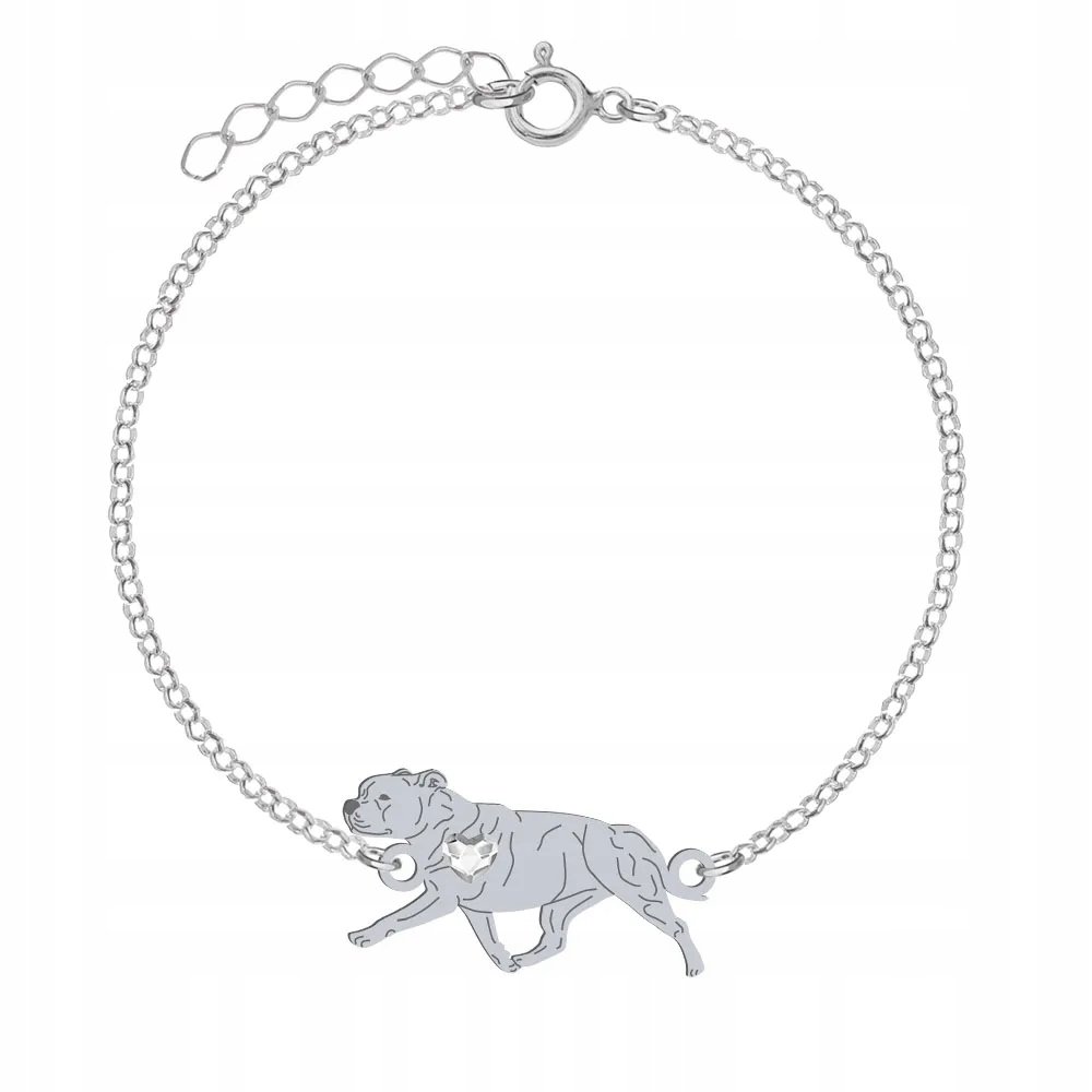 Bransoletka Srebrna z psem Staffordshire Bull Terrier 925 Łańcuszek GRAWER