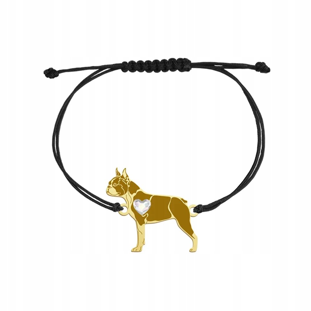 Bransoletka Złota Boston Terrier 925 sznurek Prezent Kobieta Prezent GRAWER